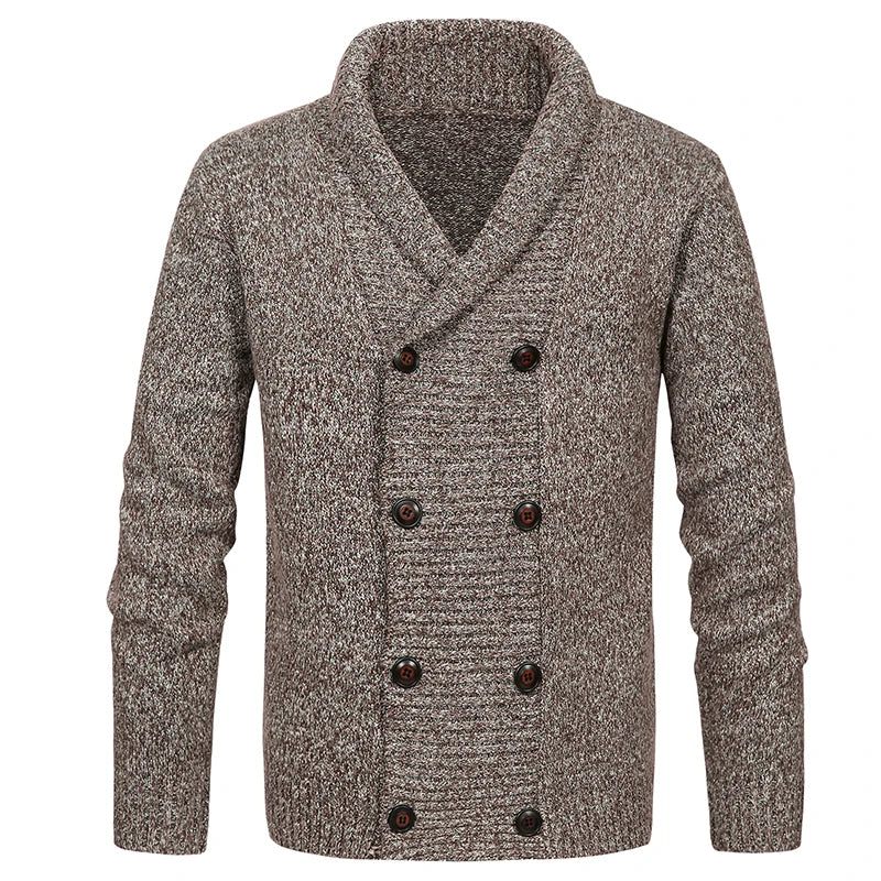 Män Vintern Håller Värmen Stickatröja Slim Fit Dubbelknäppt Casual Cardigan Sweater Knit Coats - Grå