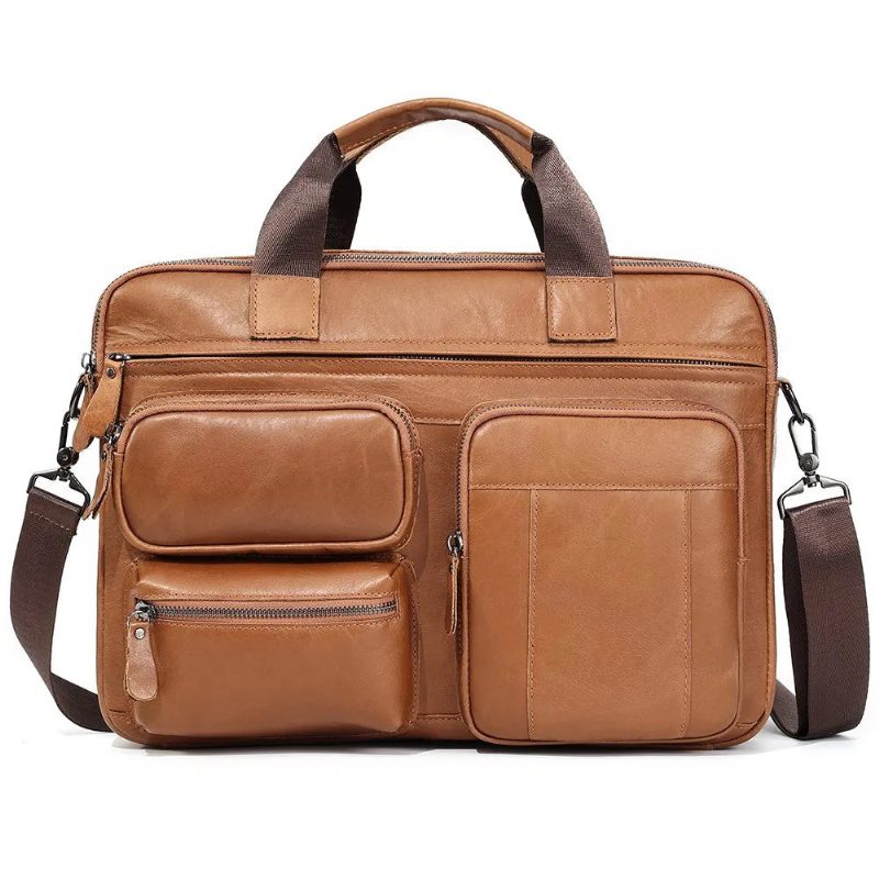 Mäns Business Portfölj Laptop Office Messenger Bag Axelväska Handväskor - Brun