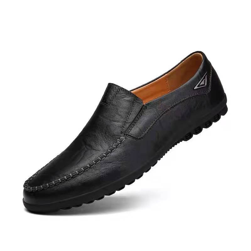 Mänskor I Äkta Läder Casual Lyx Italienska Herr Loafers Mockasiner Andas Slip On Boat Skor - Svart