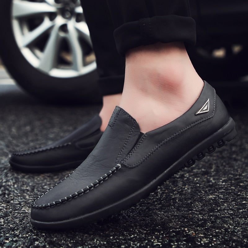 Mänskor I Äkta Läder Casual Lyx Italienska Herr Loafers Mockasiner Andas Slip On Boat Skor - Svart