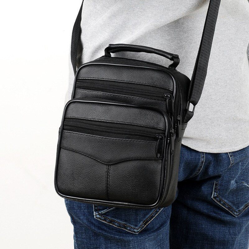 Man Svart Crossbody-väska Lyxig Läder Vattentät Handväska Affärsmän Multifunktionella Axelväskor Med Stor Kapacitet - Stil A