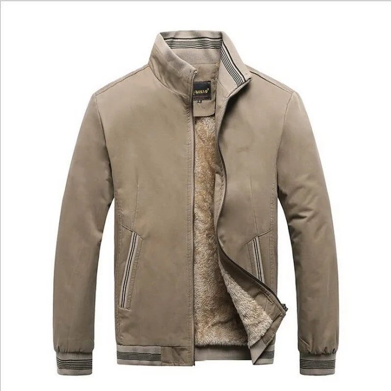 Man Ytterkläder Fleece Tjock Varm Fritidsjacka Vindjacka Herr Baseballrockar Vinter Bomber Parkas - Beige