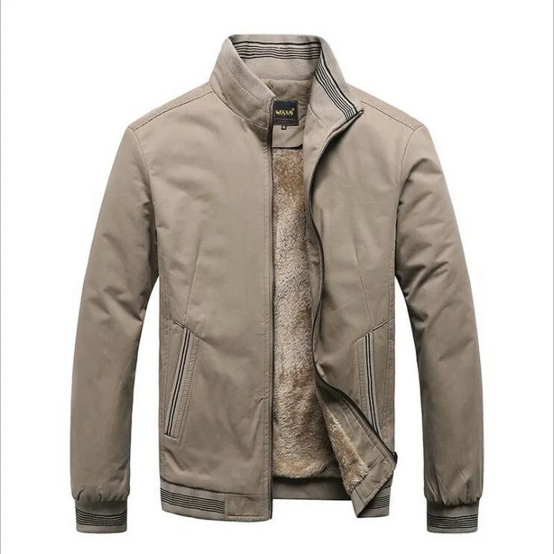 Man Ytterkläder Fleece Tjock Varm Fritidsjacka Vindjacka Herr Baseballrockar Vinter Bomber Parkas - Beige