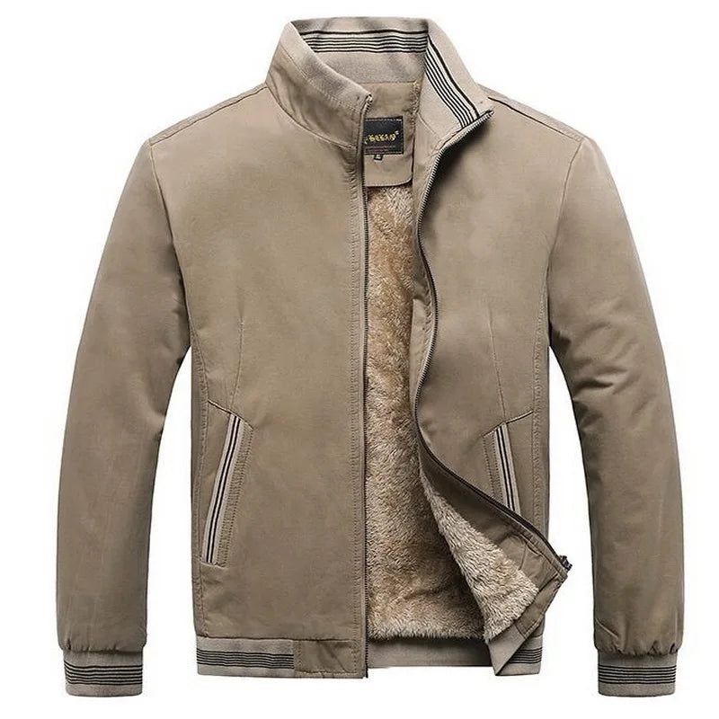 Man Ytterkläder Fleece Tjock Varm Fritidsjacka Vindjacka Herr Baseballrockar Vinter Bomber Parkas - Beige