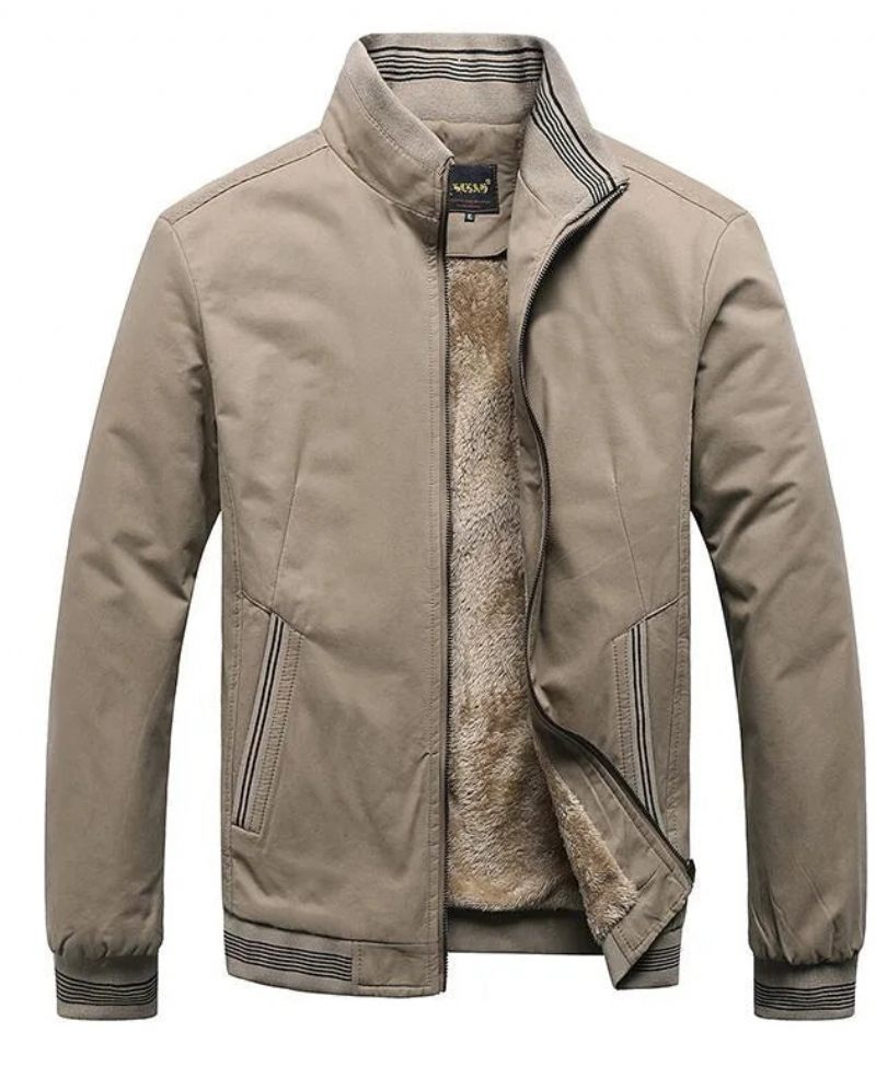 Man Ytterkläder Fleece Tjock Varm Fritidsjacka Vindjacka Herr Baseballrockar Vinter Bomber Parkas - Beige