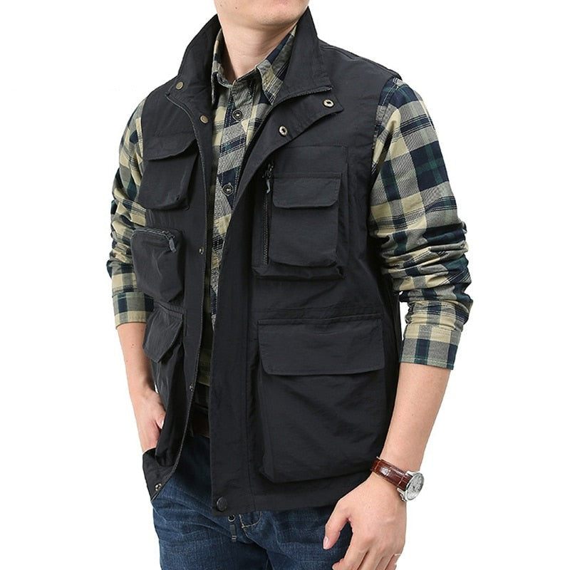 Men Casual Vest Waterproof Quick-drying Multi-pocket Vest Men Outdoor Tactical Photography Hunting Sports Clothing - Svart