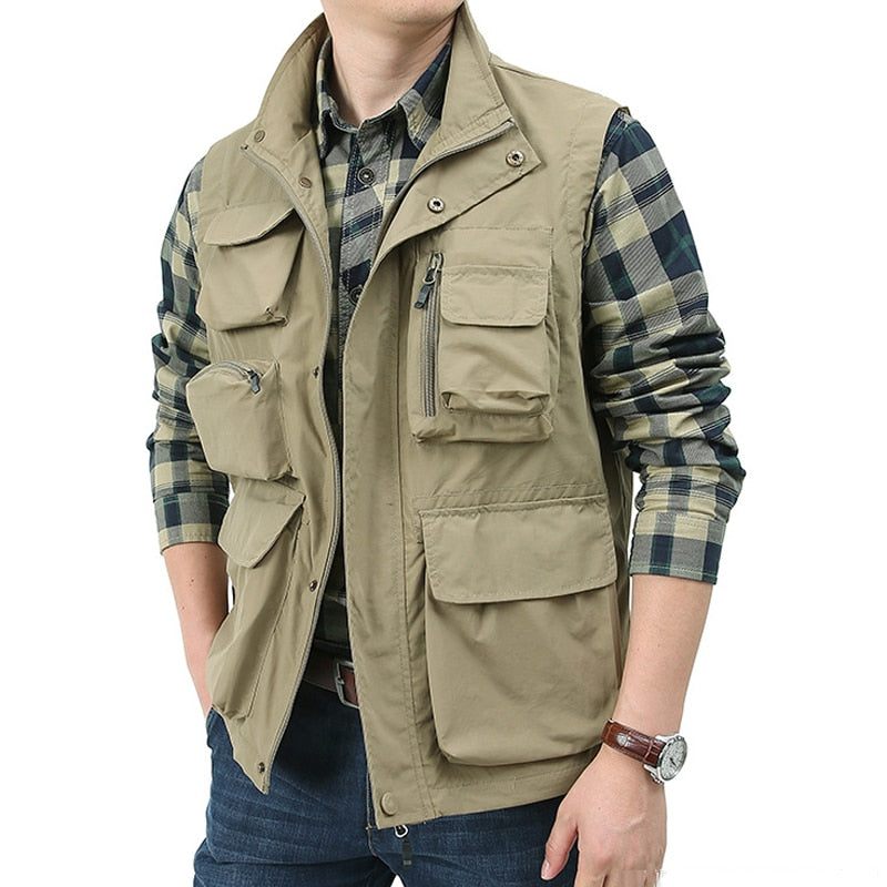 Men Casual Vest Waterproof Quick-drying Multi-pocket Vest Men Outdoor Tactical Photography Hunting Sports Clothing - Svart