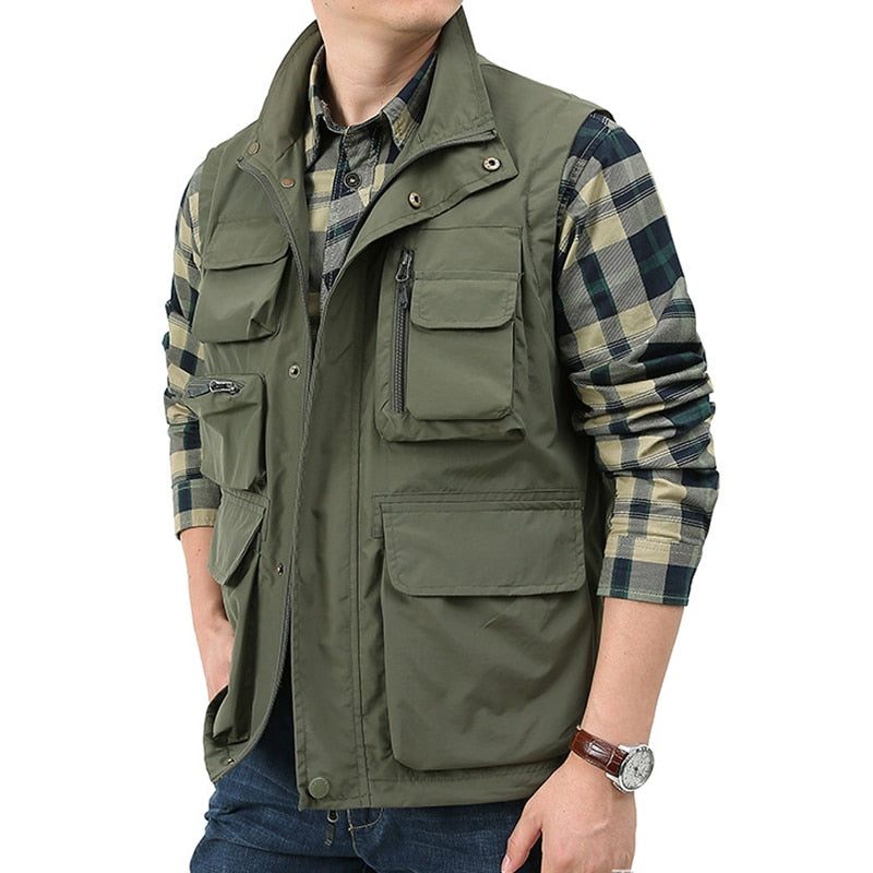 Men Casual Vest Waterproof Quick-drying Multi-pocket Vest Men Outdoor Tactical Photography Hunting Sports Clothing - Svart