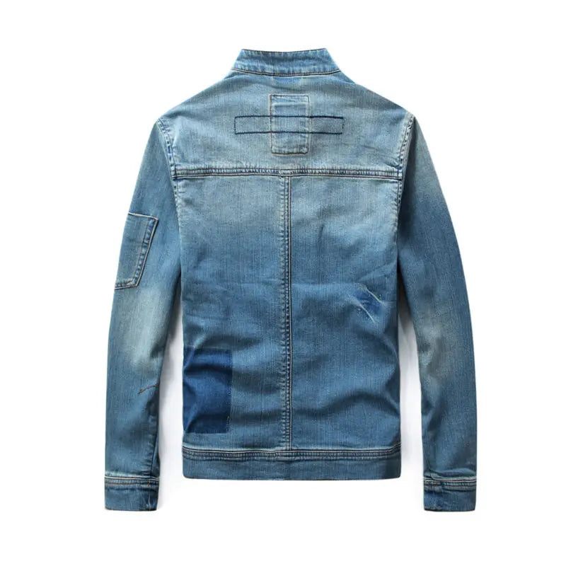 Men Jean Jacket Motorcykel Vintage Stand Collar Jeansjacka - Blå