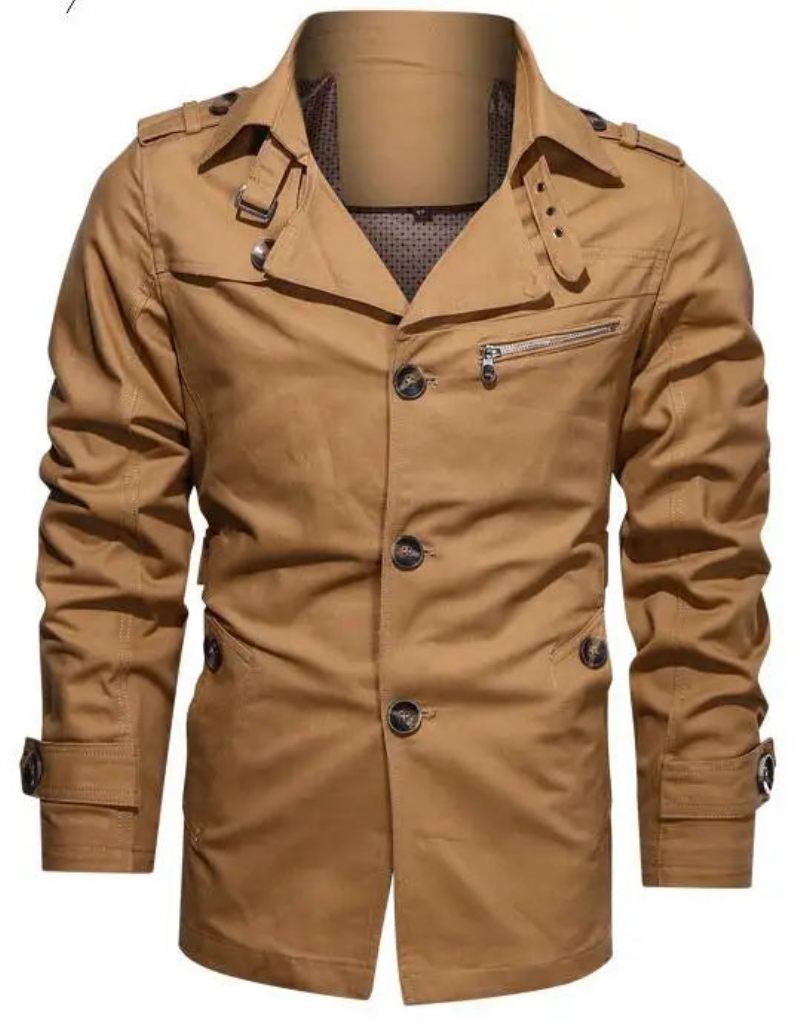 Men's Trench Outwear Cotton Lapel Coat Jacka Men Outdoor Windbreaker Business Casual Jackor - Beige