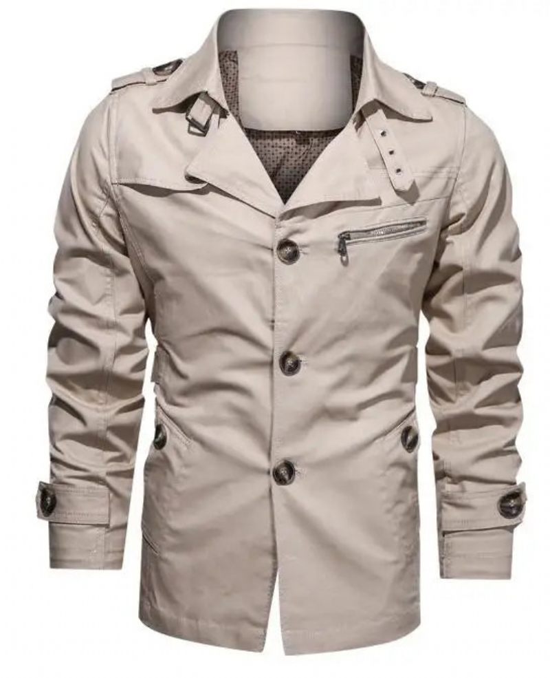 Men's Trench Outwear Cotton Lapel Coat Jacka Men Outdoor Windbreaker Business Casual Jackor - Beige