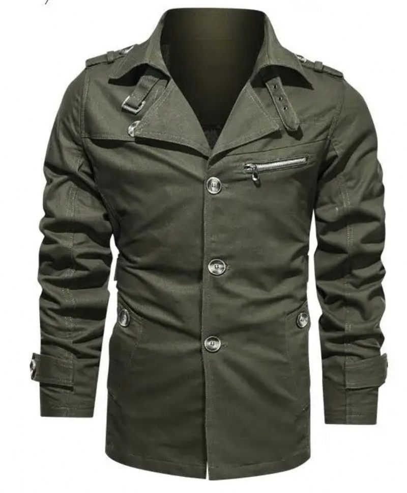 Men's Trench Outwear Cotton Lapel Coat Jacka Men Outdoor Windbreaker Business Casual Jackor - Beige