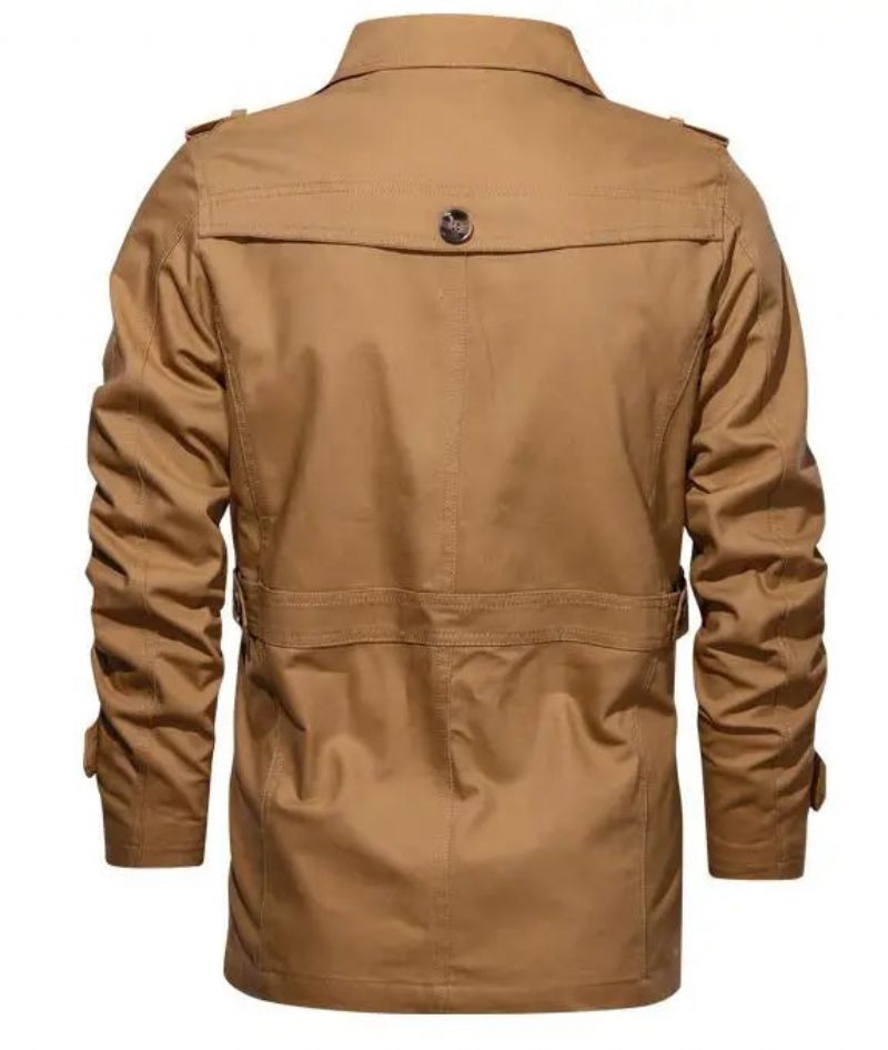 Men's Trench Outwear Cotton Lapel Coat Jacka Men Outdoor Windbreaker Business Casual Jackor - Beige