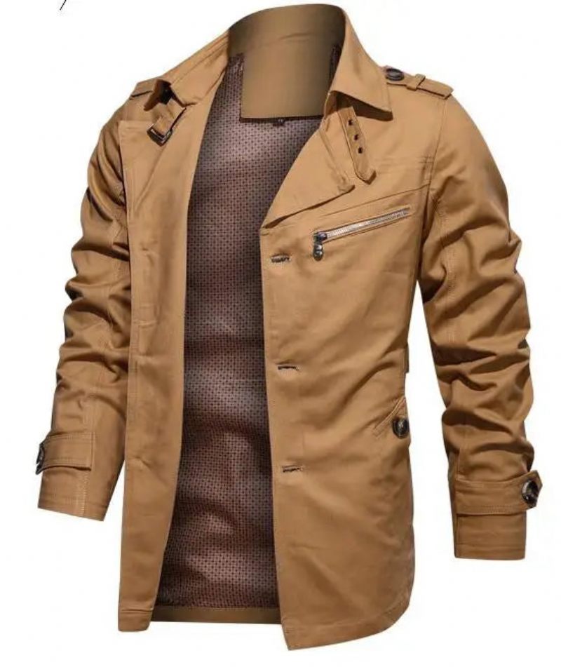 Men's Trench Outwear Cotton Lapel Coat Jacka Men Outdoor Windbreaker Business Casual Jackor - Beige