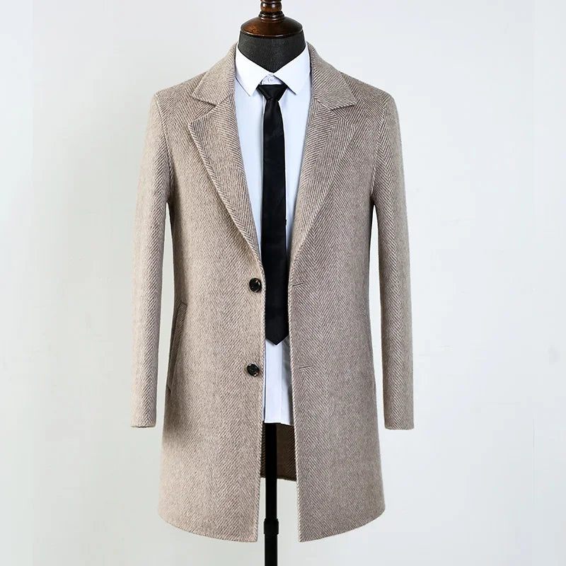 Men's Winter Woolen Coat England Warm Jacka Cloth Man Solid - Himmelsblå