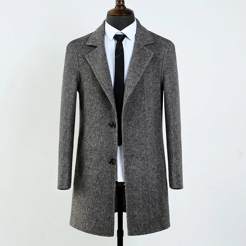 Men's Winter Woolen Coat England Warm Jacka Cloth Man Solid - Himmelsblå