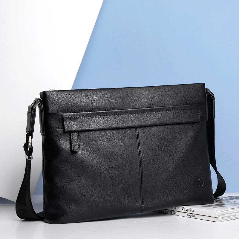 Messenger-väskor I Äkta Läder För Män Crossbody Casual-väskor För Män Gratis Frakt - Svart