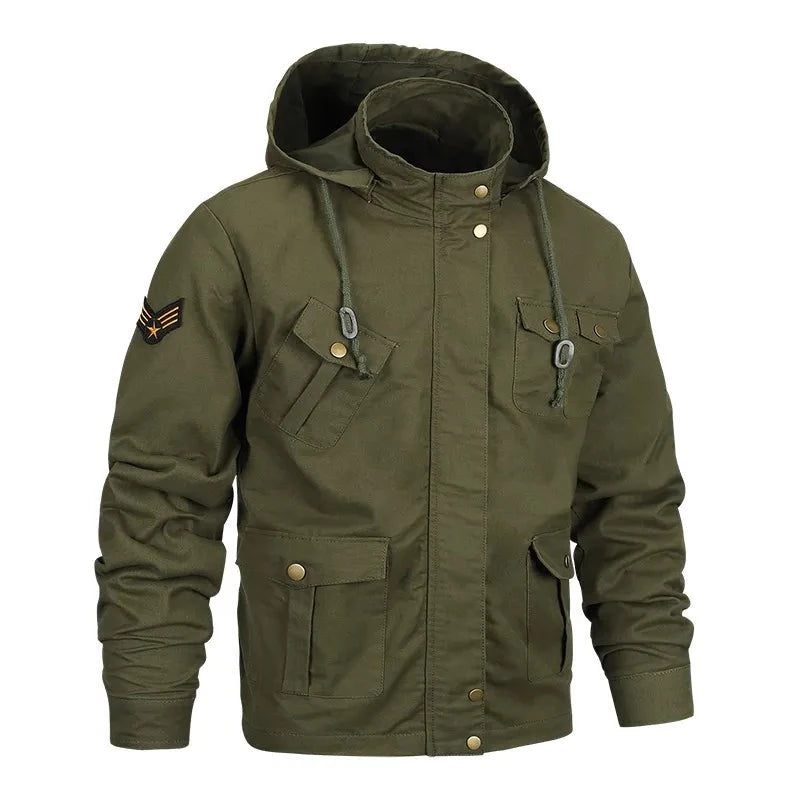 Militär Män Jackor Kappa Man Windbreaker Huvjackor Fritidsjacka Ytterkläder Herrkläder - Svart