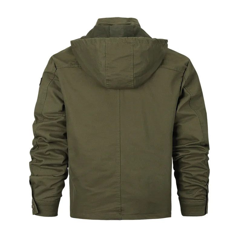 Militär Män Jackor Kappa Man Windbreaker Huvjackor Fritidsjacka Ytterkläder Herrkläder - Svart