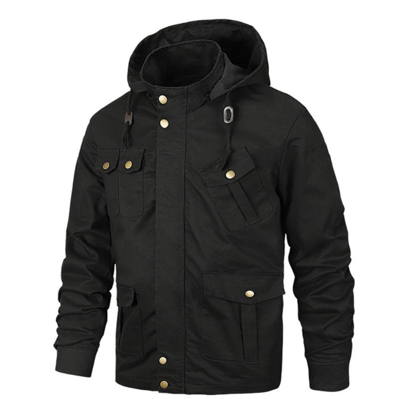 Militärjacka Herr Hooded Cotton Pilotjacka Kappa Army Bomberjackor Cargo Flight Jacka Man - Svart