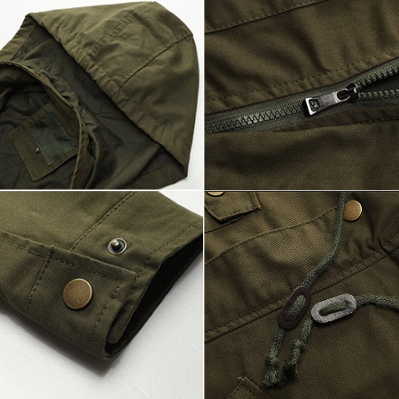 Militärjacka Herr Hooded Cotton Pilotjacka Kappa Army Bomberjackor Cargo Flight Jacka Man - Svart