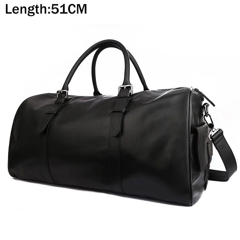 Mjuk Resväska I Äkta Läder För Män Kvinnor Reseduffel Med Skoficka Stor Kapacitet Manlig Bagageväska - Design1(51Cm)