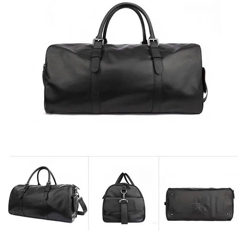 Mjuk Resväska I Äkta Läder För Män Kvinnor Reseduffel Med Skoficka Stor Kapacitet Manlig Bagageväska - Design1(51Cm)