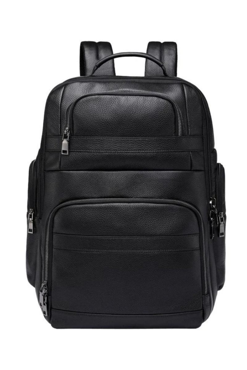 Mjuk Ryggsäck I Äkta Läder Fit Laptop Daypack Man Reseryggsäck