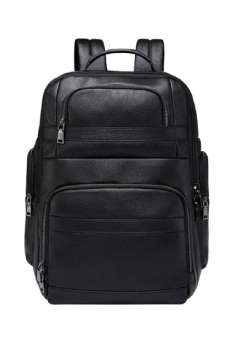 Mjuk Ryggsäck I Äkta Läder Fit Laptop Daypack Man Reseryggsäck