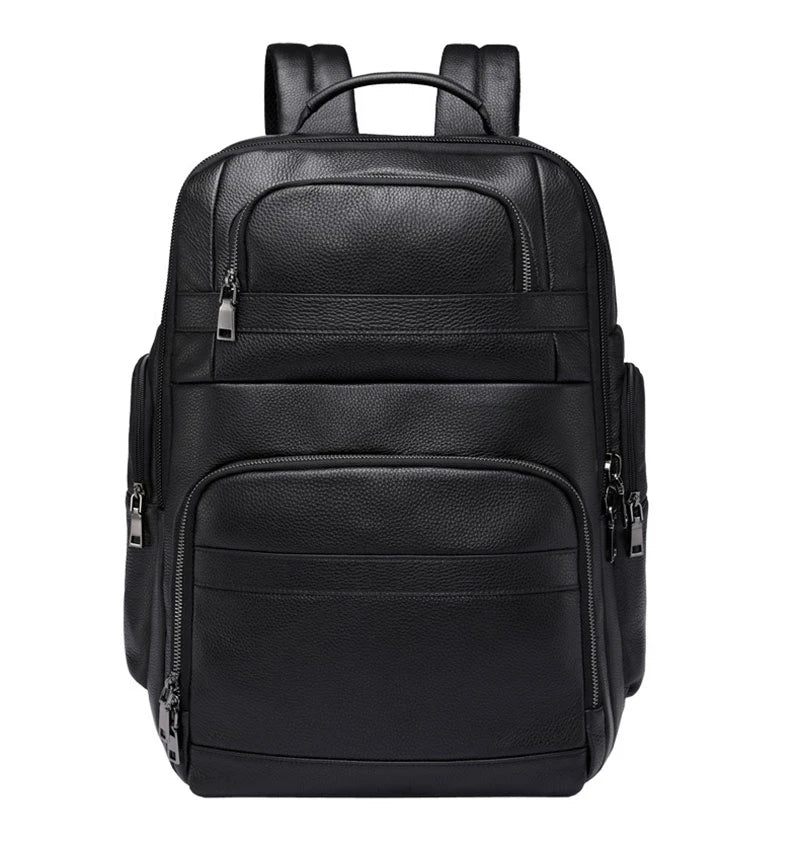 Mjuk Ryggsäck I Äkta Läder Fit Laptop Daypack Man Reseryggsäck - Svart