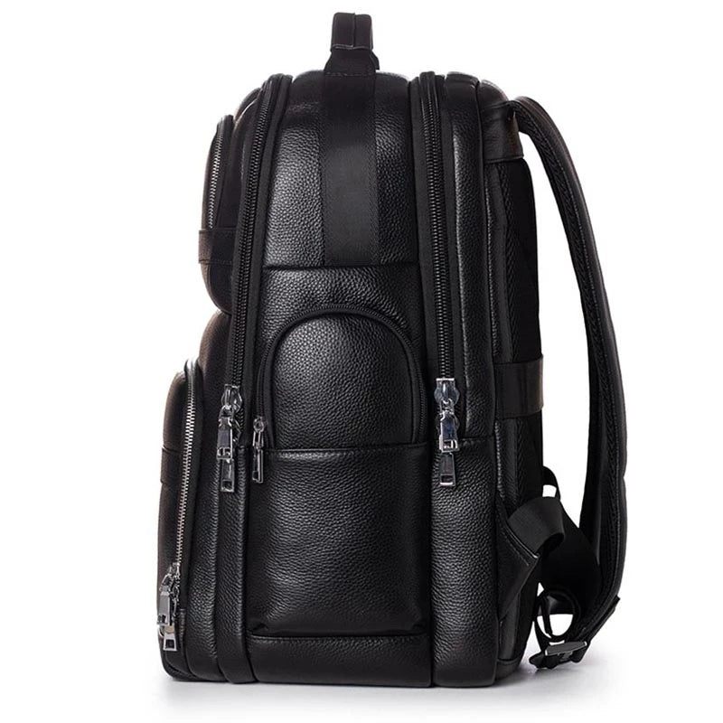 Mjuk Ryggsäck I Äkta Läder Fit Laptop Daypack Man Reseryggsäck - Svart