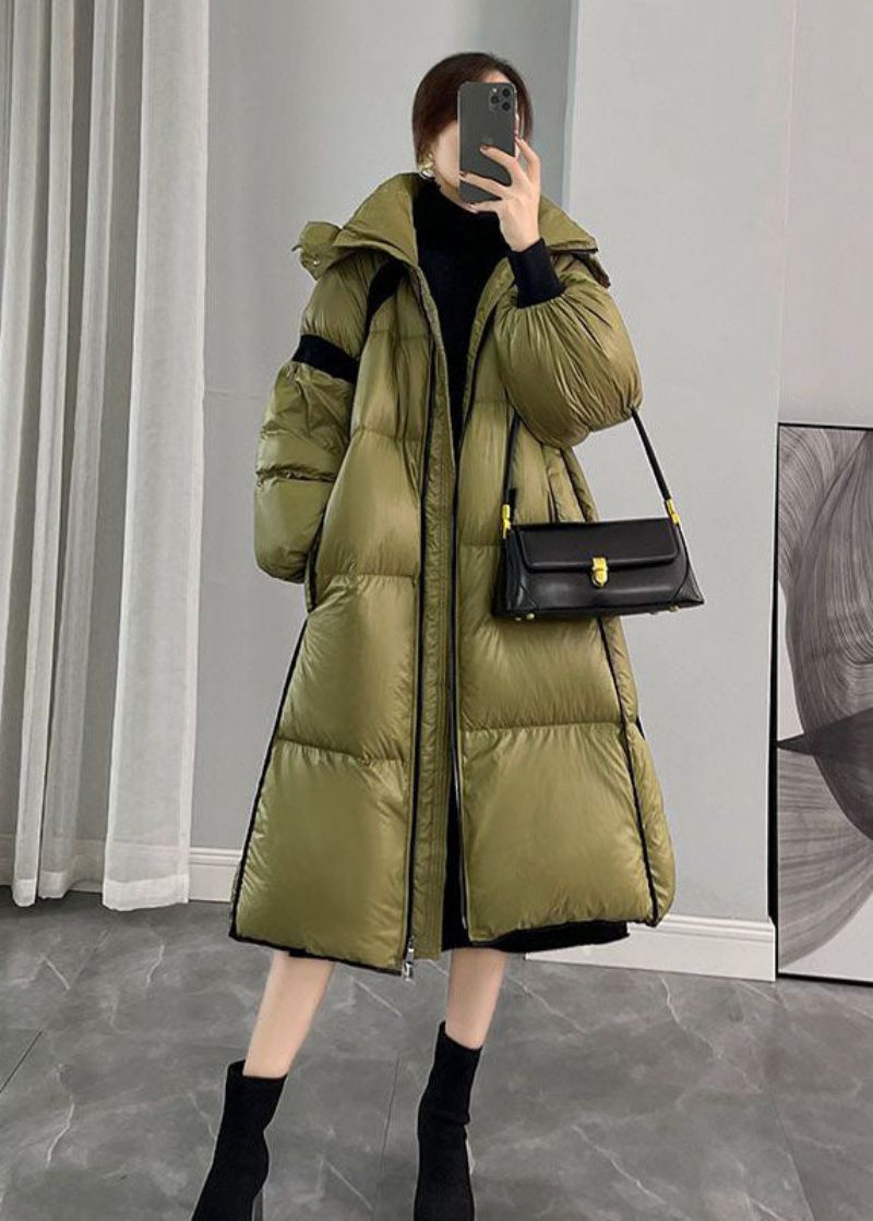 Mode Army Green Hooded Dragkedja Patchwork Duck Down Canada Goose Coats Vinter - Dunjackor för kvinnor