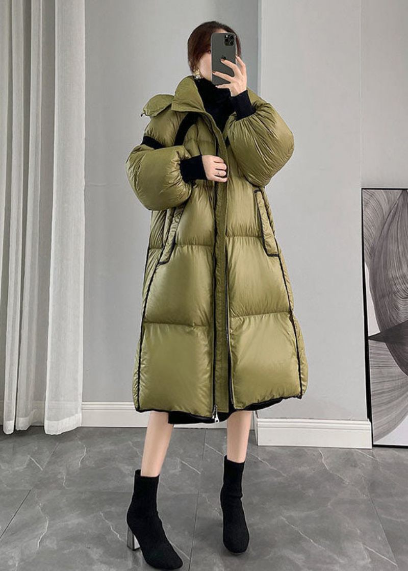 Mode Army Green Hooded Dragkedja Patchwork Duck Down Canada Goose Coats Vinter - Dunjackor för kvinnor