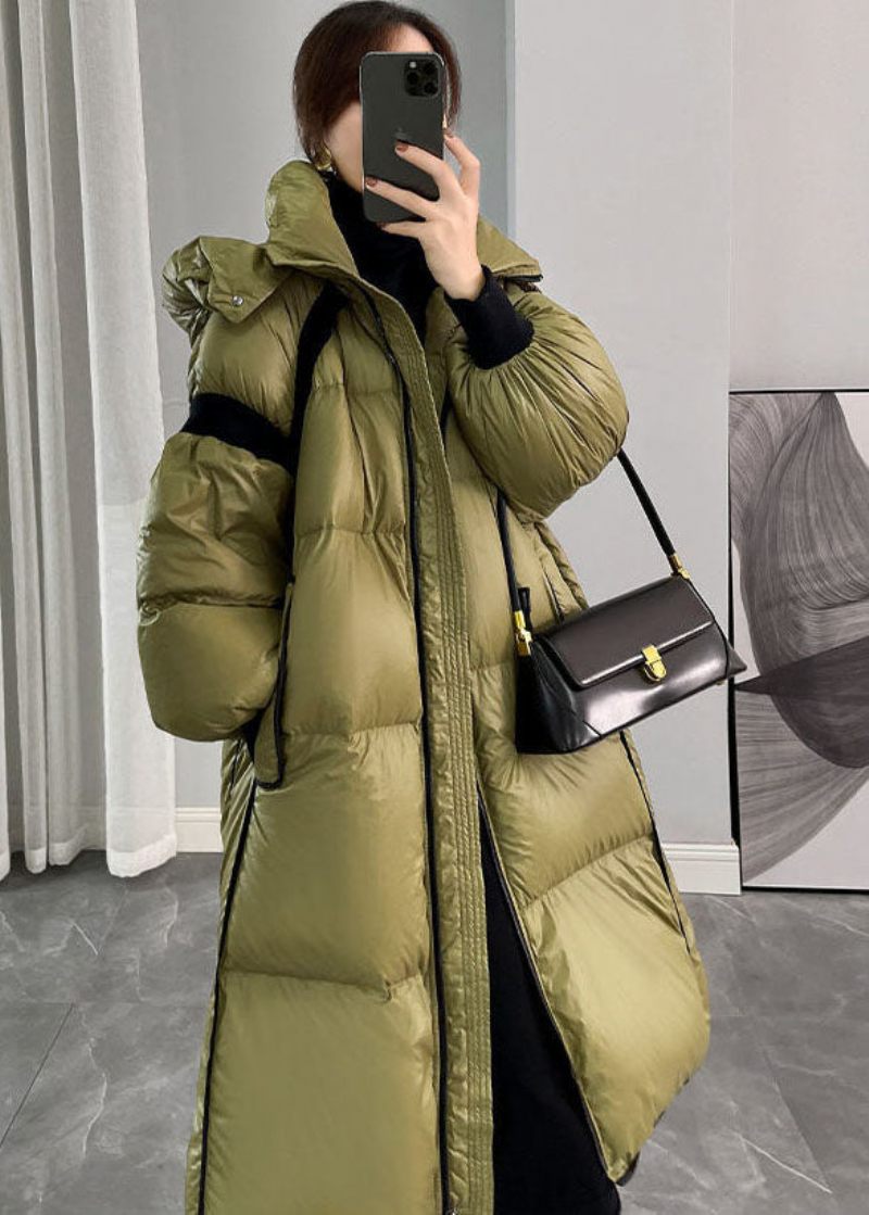 Mode Army Green Hooded Dragkedja Patchwork Duck Down Canada Goose Coats Vinter - Dunjackor för kvinnor