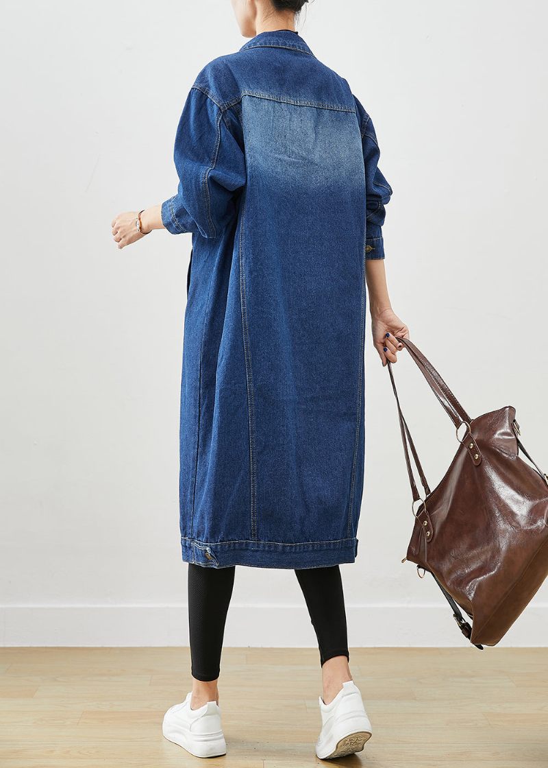 Mode Blå Oversized Button Down Denim Trench Fall - Trenchcoats för kvinnor