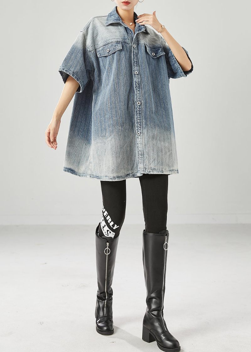 Mode Blå Oversized Gradient Färg Denimrockar Sommar