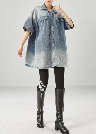 Mode Blå Oversized Gradient Färg Denimrockar Sommar