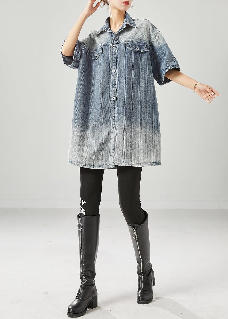 Mode Blå Oversized Gradient Färg Denimrockar Sommar - Vinterkappor för kvinnor