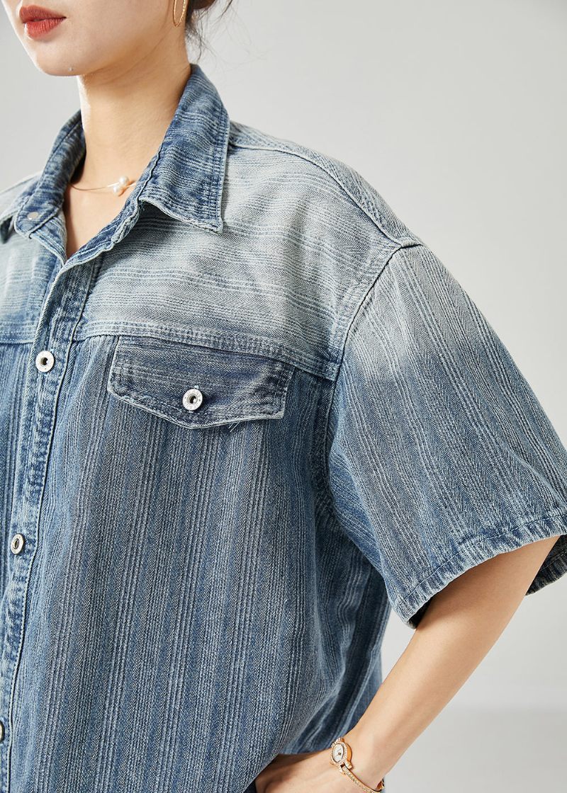 Mode Blå Oversized Gradient Färg Denimrockar Sommar - Vinterkappor för kvinnor