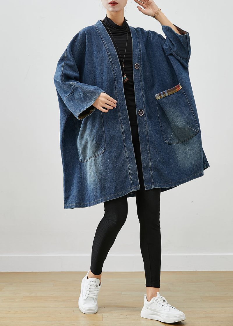 Mode Blå Oversized Patchwork Jeansjackor Höst