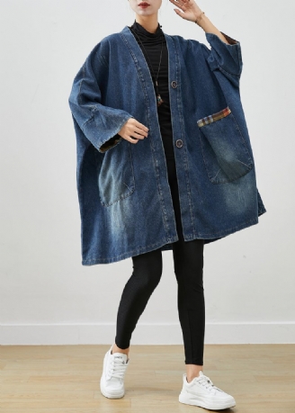 Mode Blå Oversized Patchwork Jeansjackor Höst