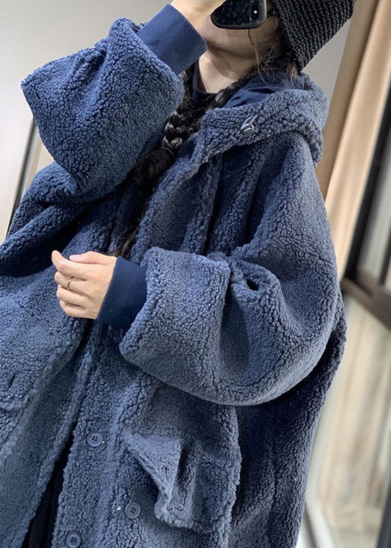 Mode Choklad Hooded Oversized Teddy Fuskpäls Långa Kappor Vinter - Kaffe