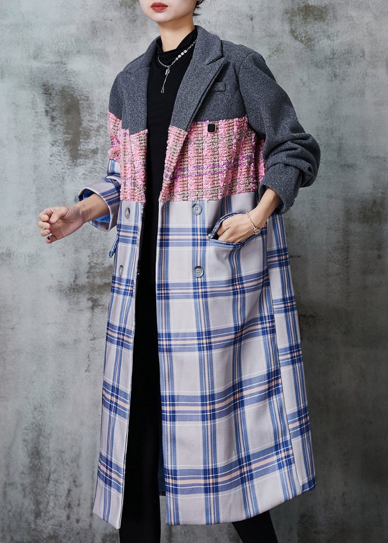 Mode Colorblock Oversized Patchwork Woolen Trench Fall