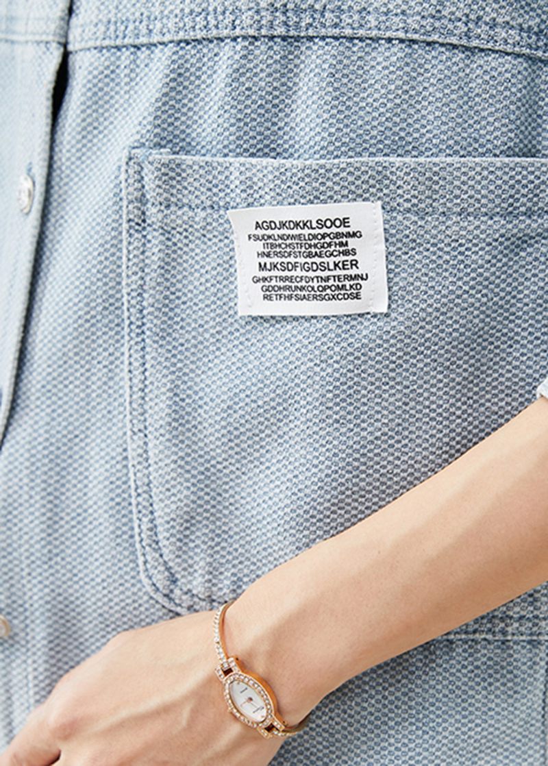 Mode Denim Blå Överdimensionerade Fickor Bomull Kappa Ytterkläder Hösten - Vinterkappor för kvinnor