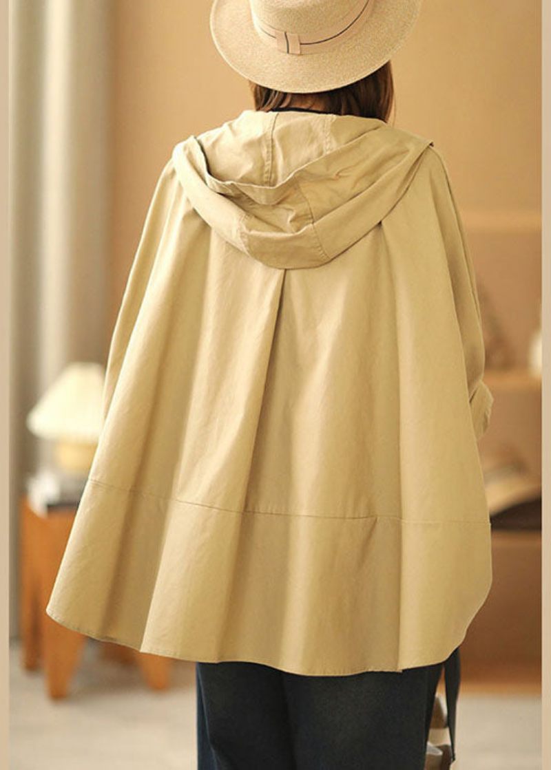 Mode Khaki Bat Wing Sleeve Patchwork Casual Höst Hood Coat - Kaki