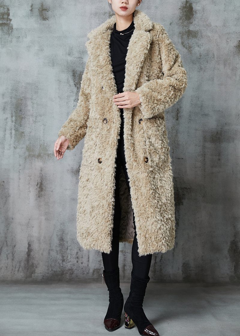 Mode Khaki Dubbelbröst Tjock Fuzzy Fur Fluffy Coats Vinter - Vinterkappor för kvinnor