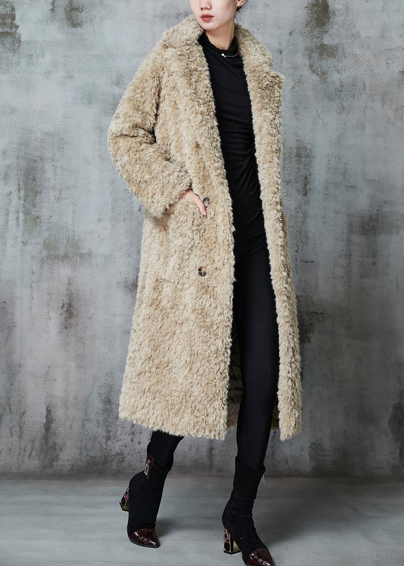 Mode Khaki Dubbelbröst Tjock Fuzzy Fur Fluffy Coats Vinter - Vinterkappor för kvinnor