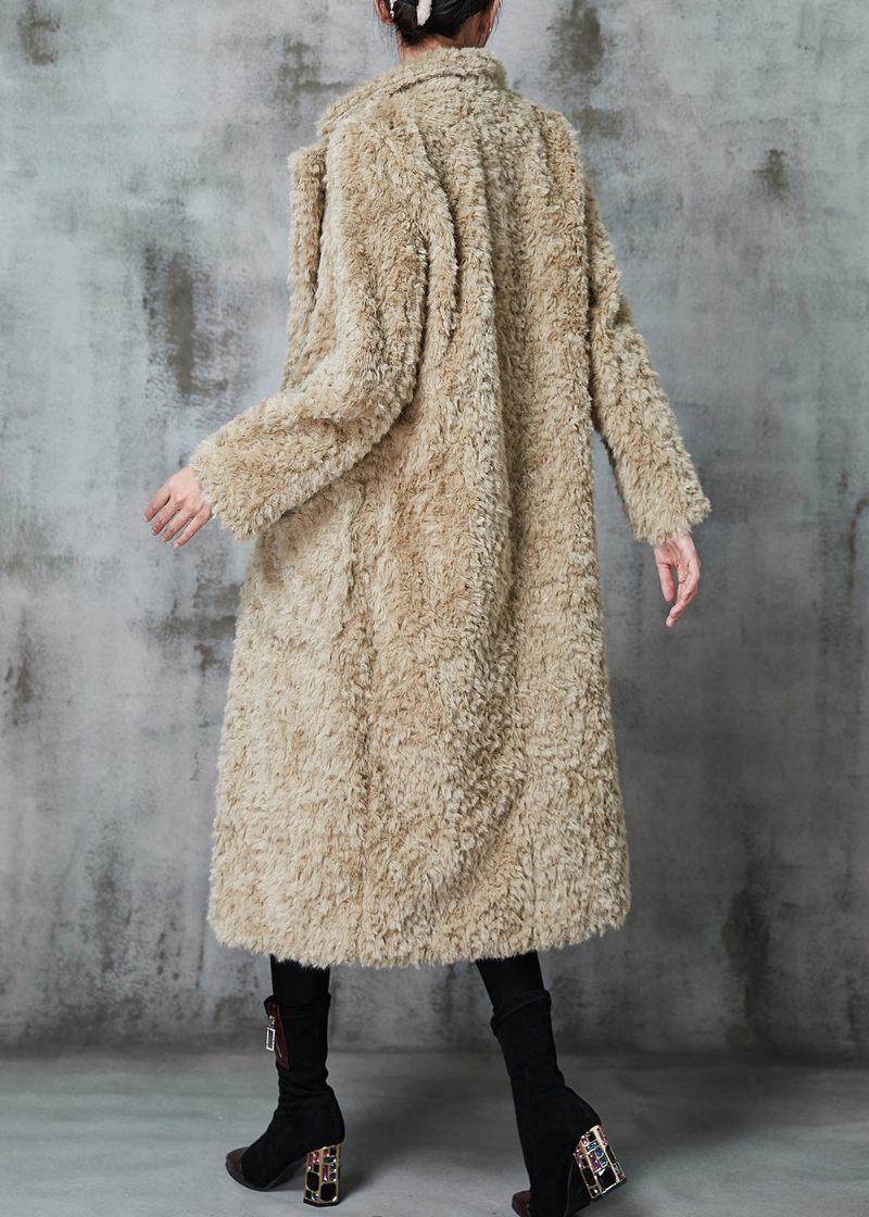 Mode Khaki Dubbelbröst Tjock Fuzzy Fur Fluffy Coats Vinter - Vinterkappor för kvinnor