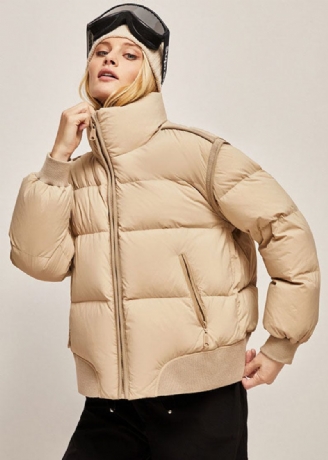 Mode Khaki Stativ Krage Zip Up Tjock Duck Dun Puffer Jacka Vinter