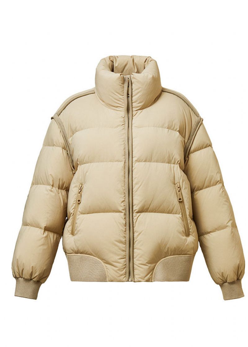 Mode Khaki Stativ Krage Zip Up Tjock Duck Dun Puffer Jacka Vinter - Kaki